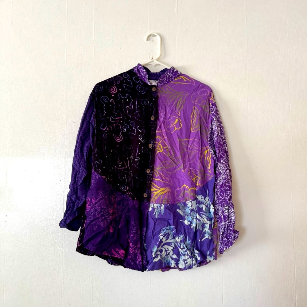 Wild Thing Wild Woman Purple Combo Button Up Blouse S/M